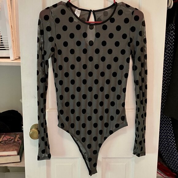 Forever 21 Lingerie Top. Transparent with Flocked Polkadots. Size M - Picture 1 of 4